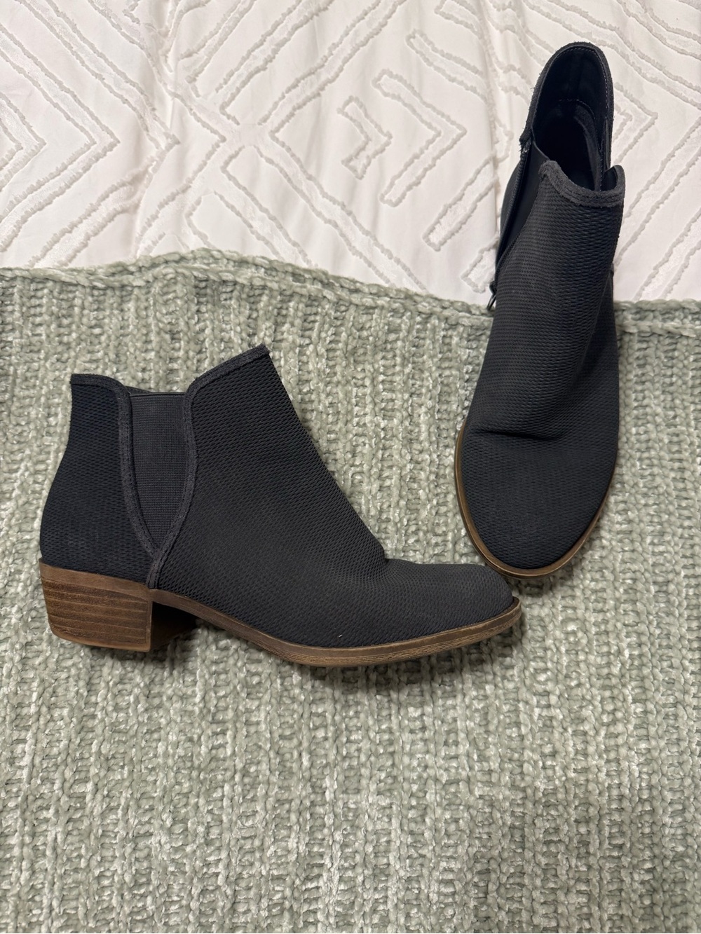 kenzie Black Textured Chelsea Ankle Booties with Brown Heel